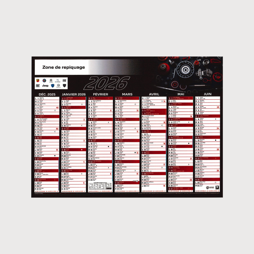 Calendrier bancaire Carrossiers